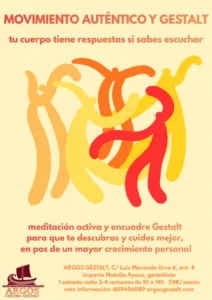 Cartel de Movimiento Auténtico y Gestalt, temporada 2026-2027, con Natalia Ayesa en Argos Centro Gestalt de Pamplona