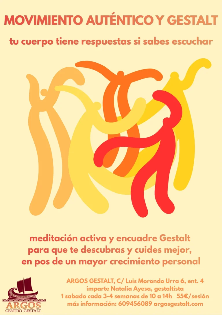 Cartel de Movimiento Auténtico y Gestalt, temporada 2026-2027, con Natalia Ayesa en Argos Centro Gestalt de Pamplona